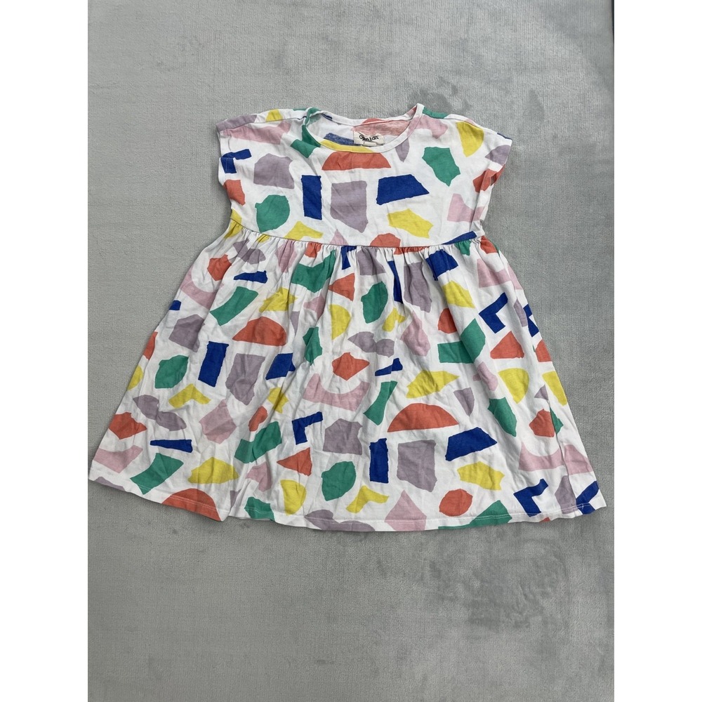 Open Edit Dress Girls Size 5 White Multicolor Abstract Print Short Sleeve Cotton